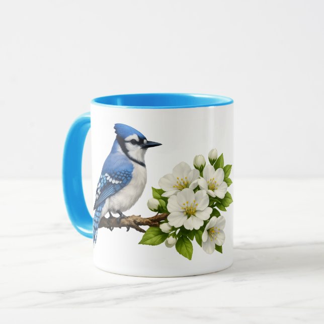 Blue Jay with White Blossoms Mugg (Framsida vänster)