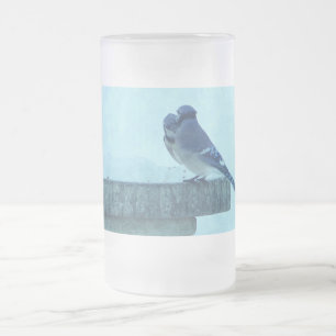 Blue Jays Winter Matande painterly Frosted Glass B Frostat Ölglas
