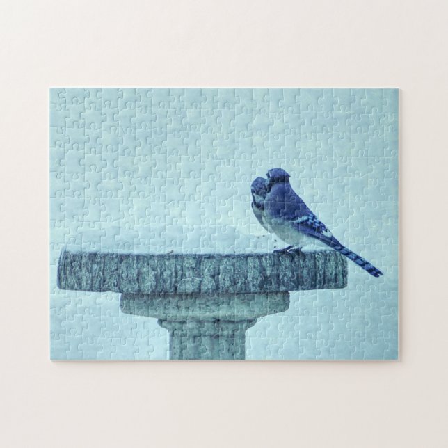 Blue Jays Winter Matande Painterly Puzzle Pussel (Horisontell)