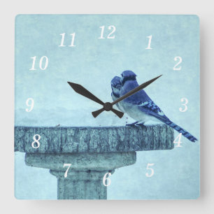 Blue Jays Winter Matar Painterly Wall Clock Fyrkantig Klocka