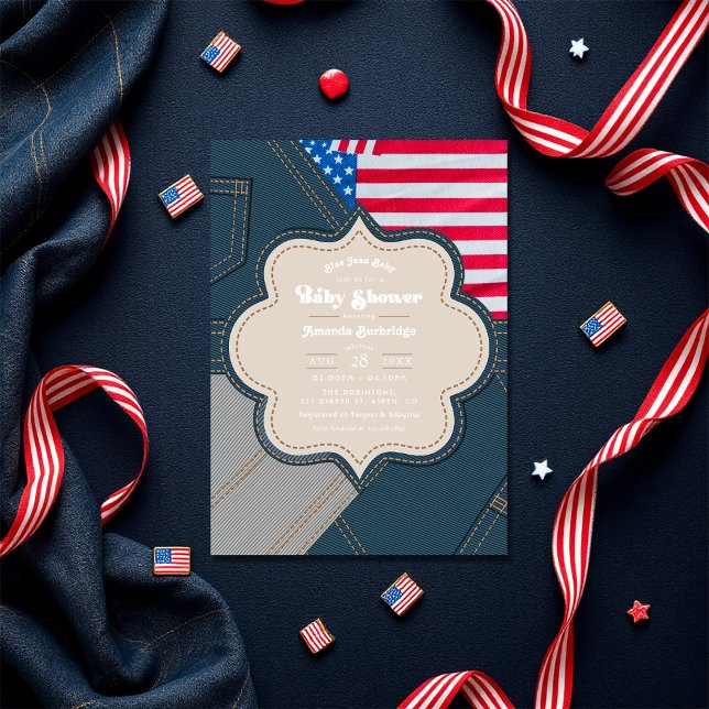 Blue Jean Baby Americana Baby Shower Inbjudningar (Blue Jean Baby Americana Baby Shower Invitation)