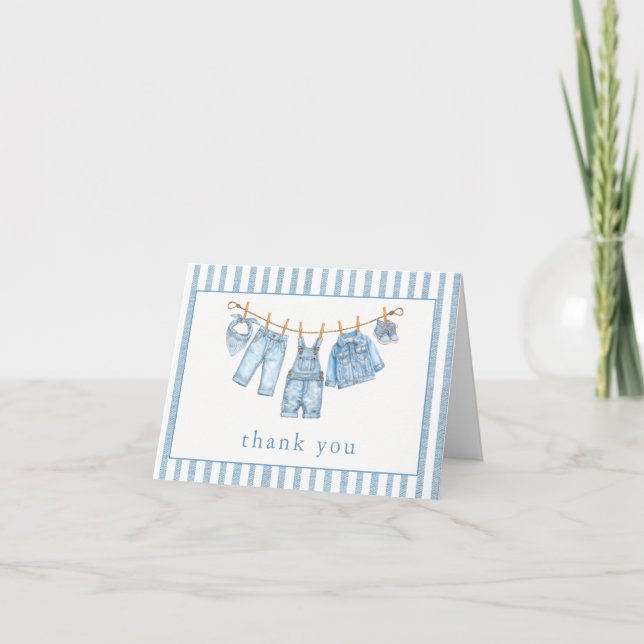 Blue Jean Baby Baby Shower Clothesline Denim Tack Kort (Framsida)