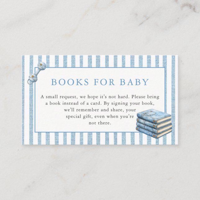 Blue Jean Baby Baby Shower Denim Books for Baby Tilläggskort (Framsida)
