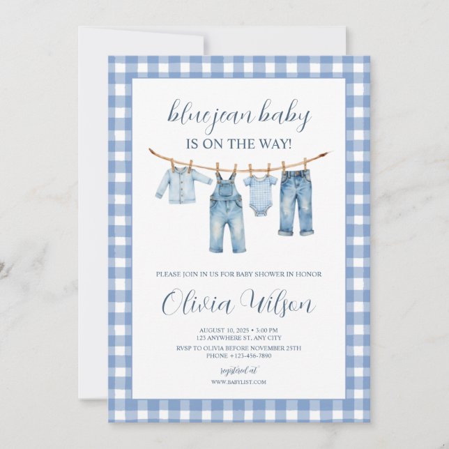 Blue Jean Baby  Baby Shower Invitation  Inbjudningar (Framsida)