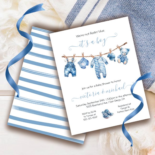 Blue Jean Baby Denim Baby Shower Clothesline Inbjudningar (Skapare uppladdad)