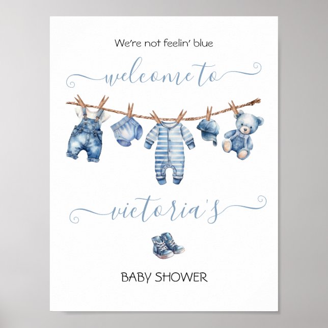Blue Jean Baby Denim Baby Shower Clothesline Poster (Framsidan)