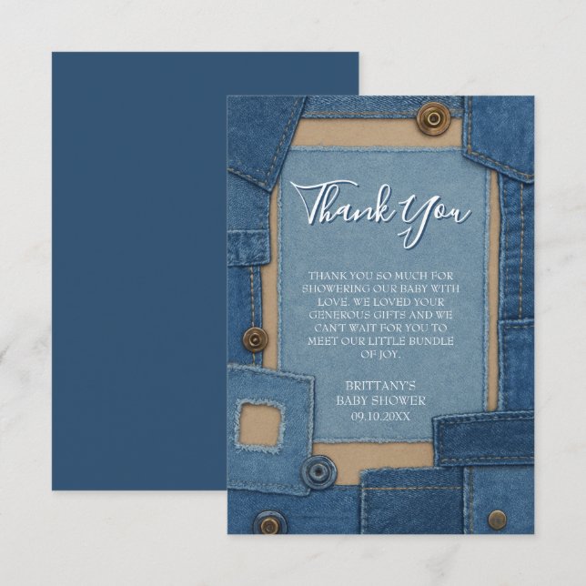 Blue Jean Baby Denim Baby Shower Tack Kort (Fram/baksida)