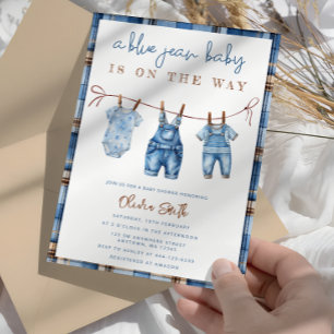 Blue Jean Baby Denim Boy Shower Inbjudningar