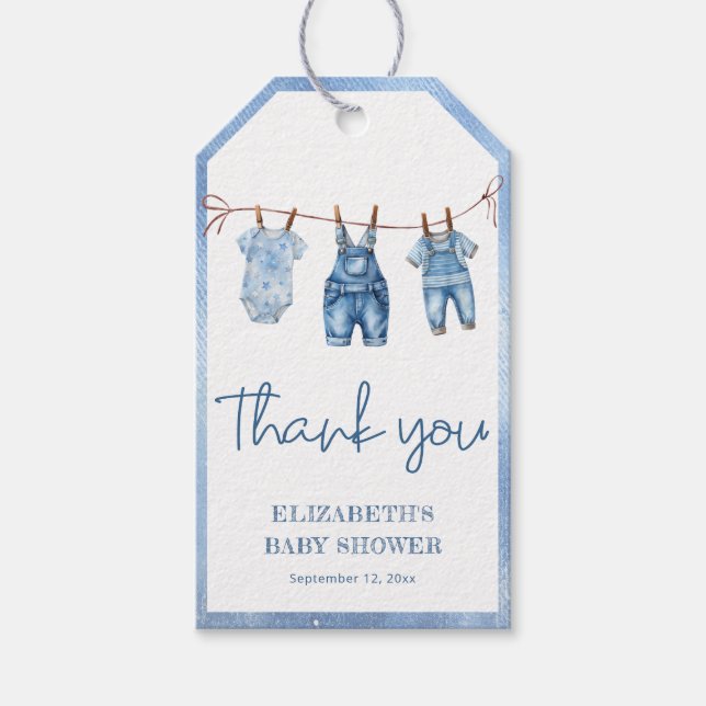 Blue Jean Baby Denim Modern Baby Shower Tack Presentetikett (Framsidan)