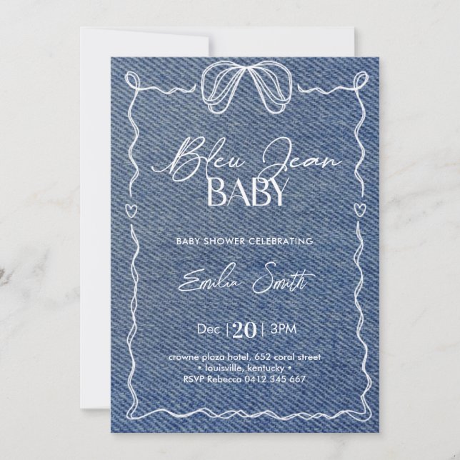 Blue Jean Baby Denim Shower Inbjudningar (Framsida)