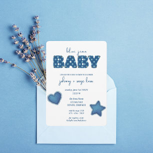 Blue Jean Baby Modern babystövel Patchwork Inbjudningar