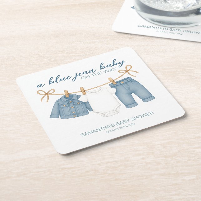 Blue Jean Baby på babyskusen Underlägg Papper Kvadrat (Vinklad)