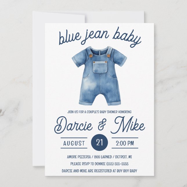 Blue Jean Baby, Pojke, Denim Baby Shower Inbjudningar (Framsida)