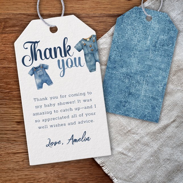 Blue Jean Baby Shower Boy Denim Presentetikett (Skapare uppladdad)