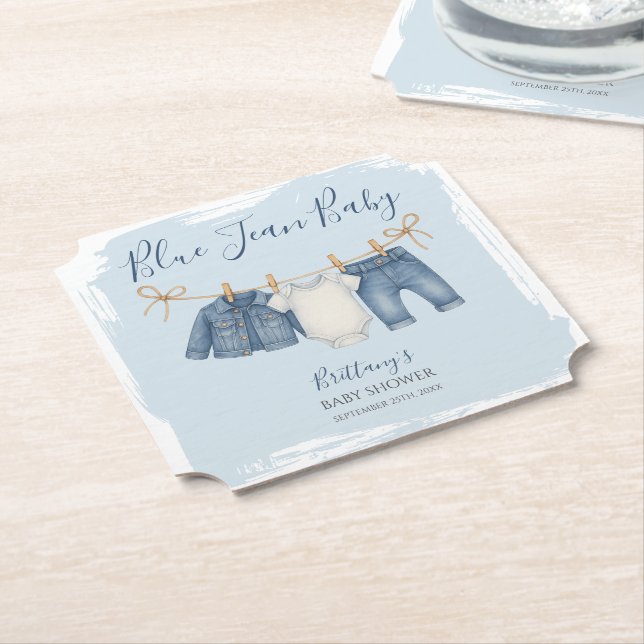 Blue Jean Baby Shower Denim Baby Outfit Underlägg Papper (Vinklad)