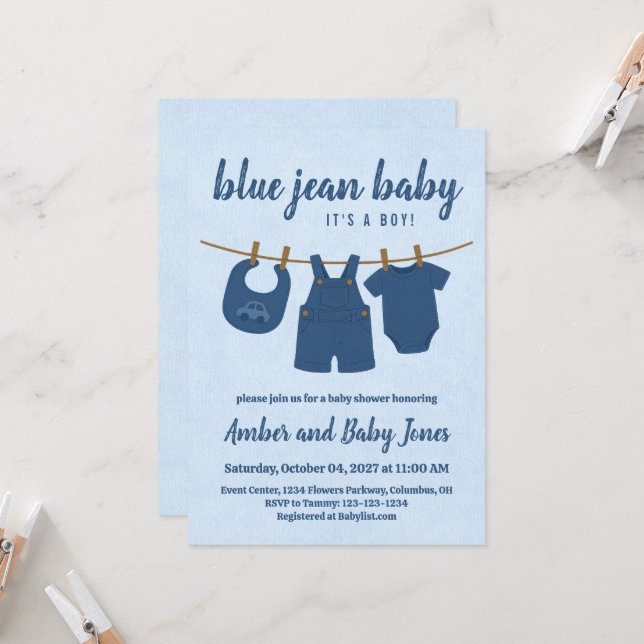 Blue Jean Baby Shower-inbjudan Inbjudningar (Fram/Back In Situ)