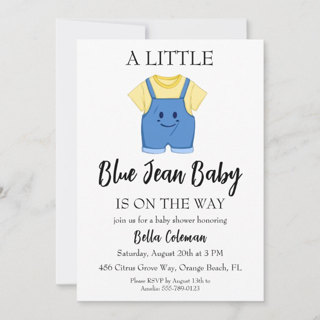blue jean baby shower invitations inbjudningar (Framsida)