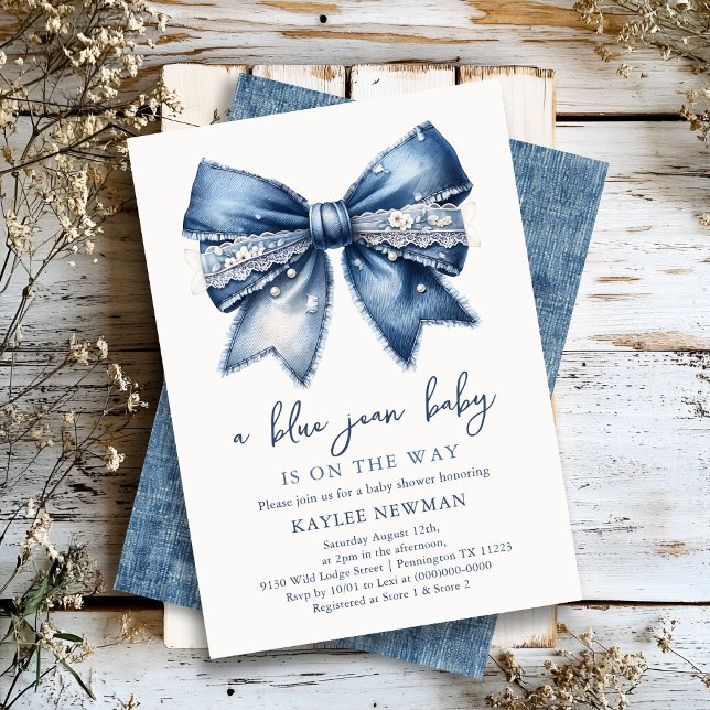 Blue Jean Bow Baby Shower-inbjudan Inbjudningar (Skapare uppladdad)