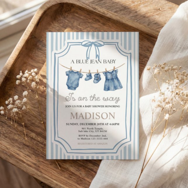 Blue Jean Denim Baby Shower Girl Invitation Inbjudningar (Skapare uppladdad)