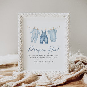 Blue Jean Denim Baby Shower Nappar Hunt Sign Poster
