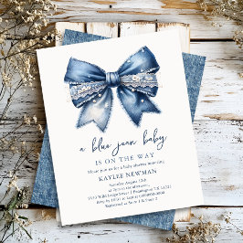 Blue Jean Denim Bow Baby Shower-inbjudan