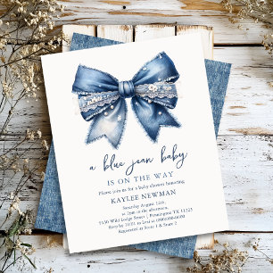 Blue Jean Denim Bow Baby Shower-inbjudan