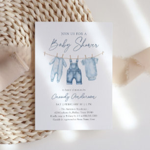 Blue Jean Denim Boy Baby Shower Inbjudningar