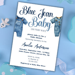 Blue Jean Denim Boy Baby Shower Inbjudningar