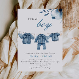 Blue Jean Denim Clothes Boy Shower Inbjudningar