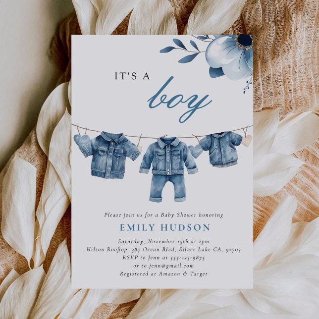 Blue Jean Denim Clothes Boy Shower Inbjudningar (Skapare uppladdad)