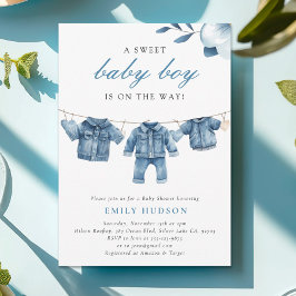 Blue Jean Denim Clothes Boy Shower Inbjudningar