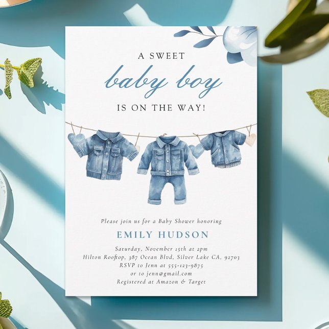 Blue Jean Denim Clothes Boy Shower Inbjudningar (Skapare uppladdad)