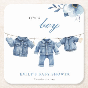 Blue Jean Denim Clothes Boy Shower Underlägg Papper Kvadrat