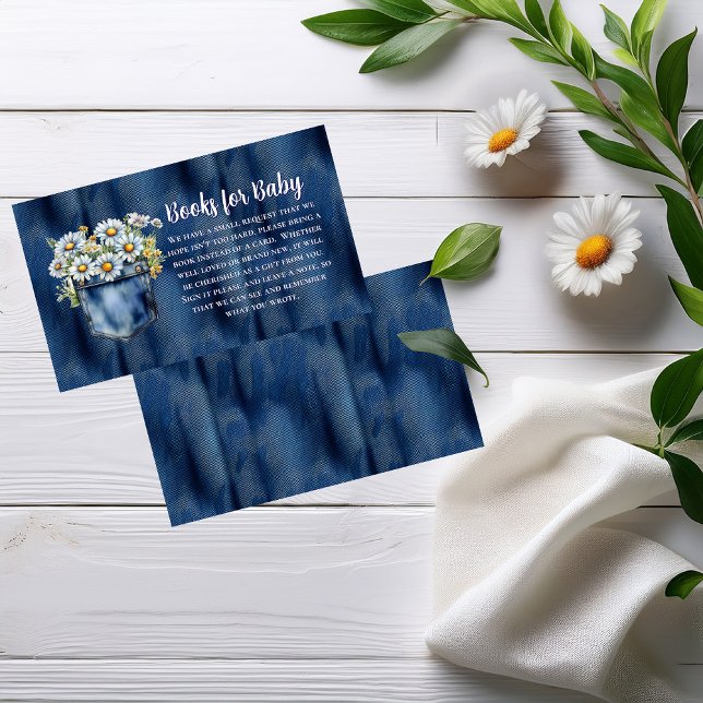Blue Jean Denim Daisys Baby Shower Bokar för Baby Tilläggskort (Blue Jean Pocket Denim and Daisies Baby Shower Books for Baby Insert Card)