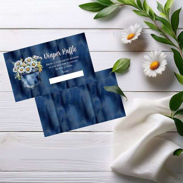 Blue Jean Denim Daisys Baby Shower Diaper Raffle Tilläggskort (Blue Jean Pocket Denim and Daisies Baby Shower Diaper Raffle Insert Card)
