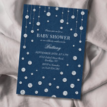 Blue Jean Denim Diamonds Baby Shower-inbjudan