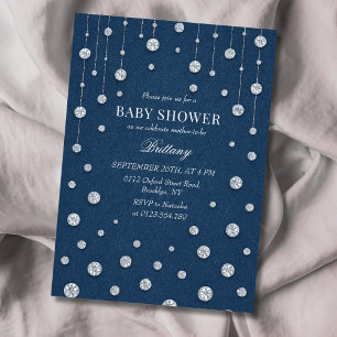 Blue Jean Denim Diamonds Baby Shower-inbjudan Inbjudningar