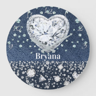 Blue Jean Denim & Diamonds Bling Diamond Heart Stor Klocka