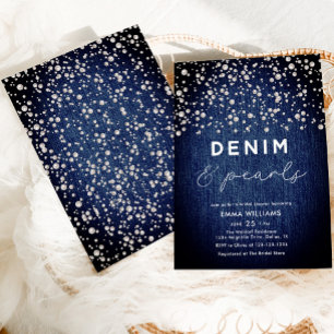 Blue Jean Denim Diamonds & Pearls Möhippa Inbjudningar