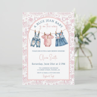 Blue Jean Denim Girl Baby Shower Inbjudningar
