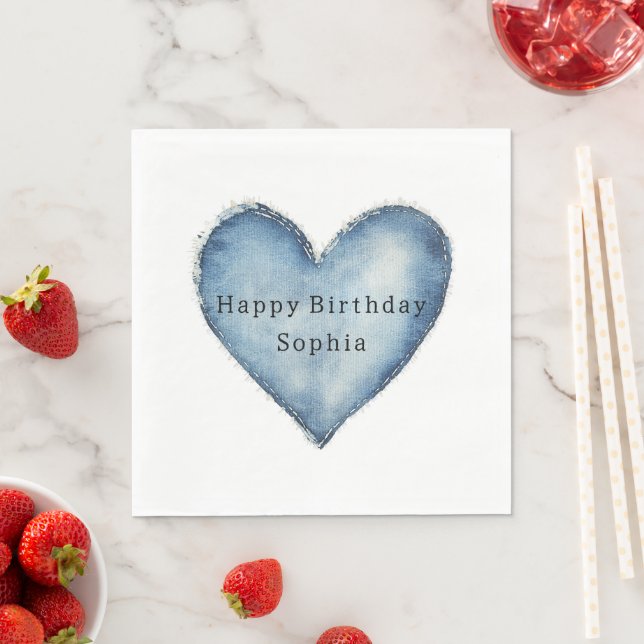 Blue Jean Denim Heart Birthday Pappersservett (Insitu)