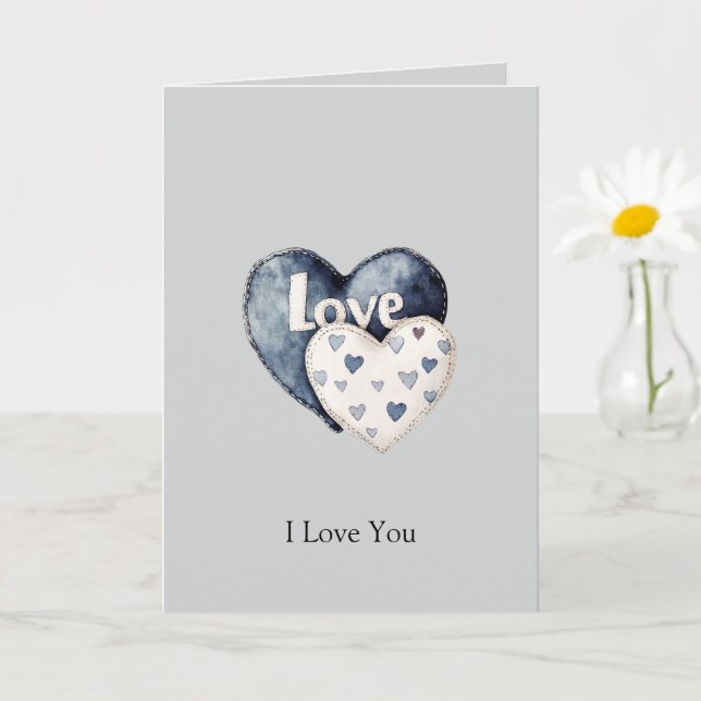 Blue Jean Denim Hearts Love Kort (Liten växt)