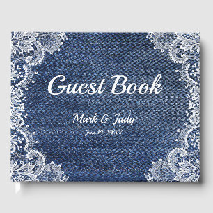 Blue Jean Denim och Snöre Bröllop Guest Bok