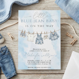 Blue Jean Denim Rustic Western Baby Shower Inbjudningar