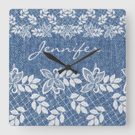 Blue Jean Denim Snöre Wall Clock Fyrkantig Klocka