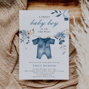 Blue Jean Denim Sweet Boy Shower Inbjudningar