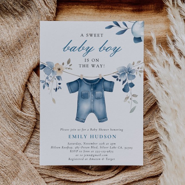 Blue Jean Denim Sweet Boy Shower Inbjudningar (Skapare uppladdad)
