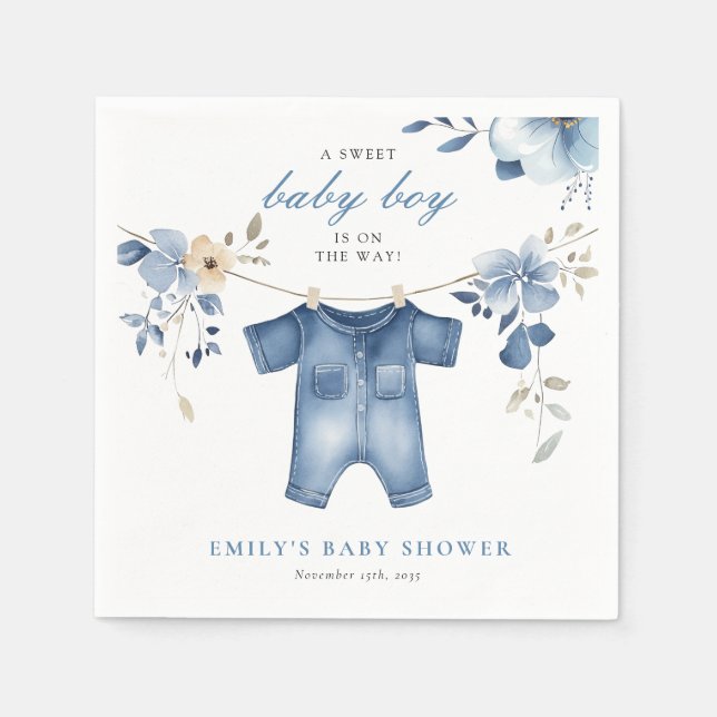 Blue Jean Denim Sweet Boy Shower Pappersservett (Framsidan)