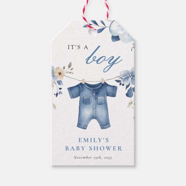 Blue Jean Denim Sweet Boy Shower Presentetikett (Framsidan)