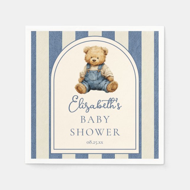Blue Jean Denim Teddy Bear Baby Shower Pappersservett (Framsidan)